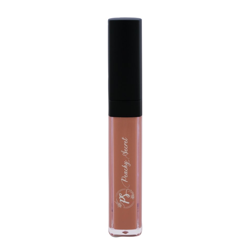 Matte liquid lipstick in caramel-nude tube with black cap