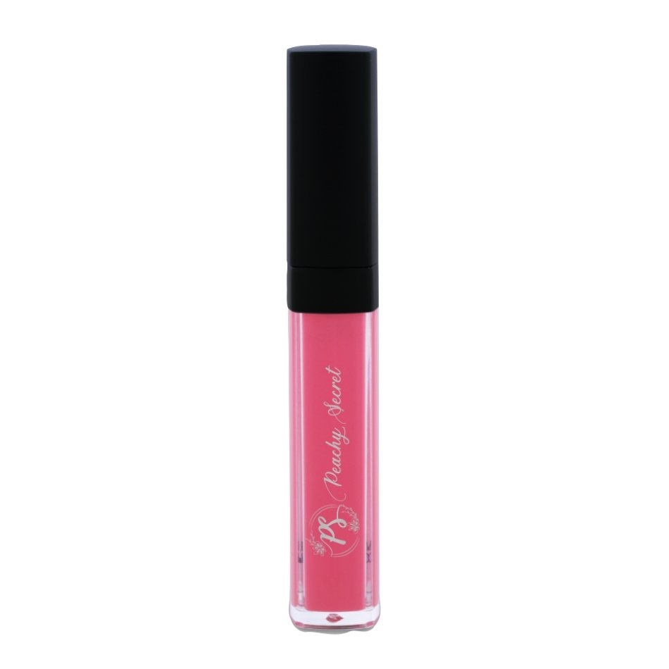 Matte liquid lipstick in bright pink tube with black cap