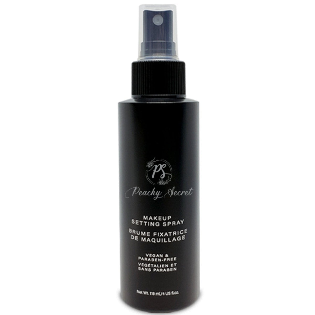 Black makeup setting spray bottle with fine mist pump