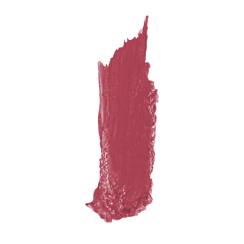 Hydrating satin lipstick swatch in deep berry pink with high-shine, creamy texture