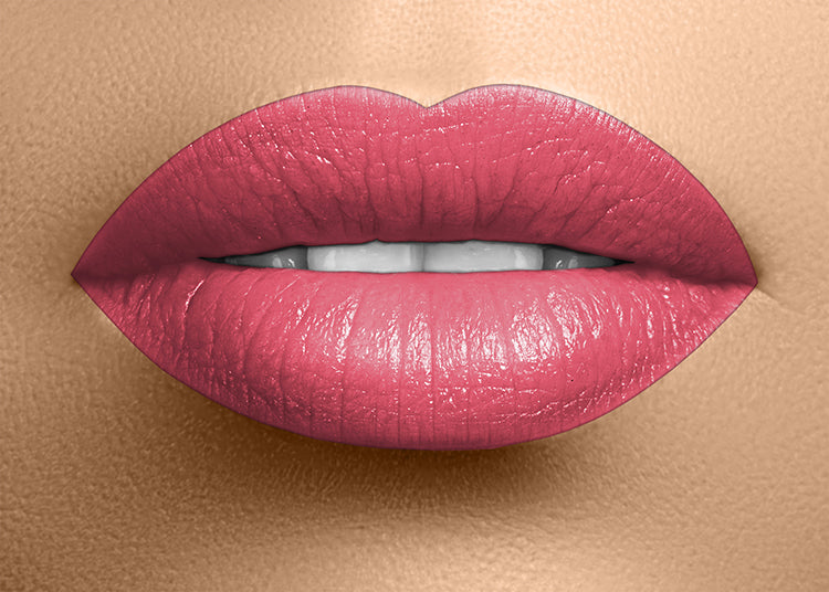 Swatched magenta pink lips with glossy satin finish
