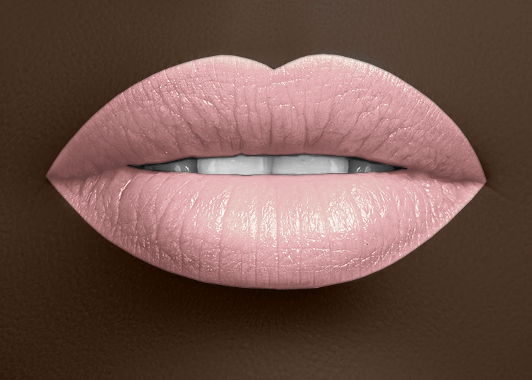 Soft pink lipstick on lips with smooth satin sheen