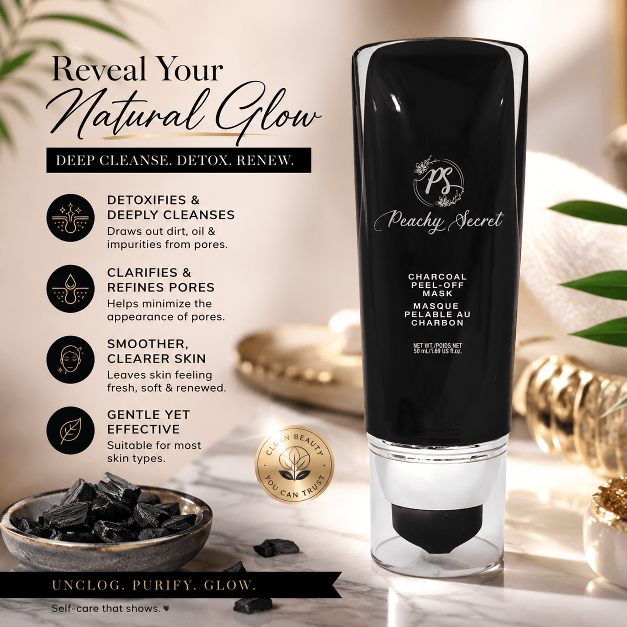 Hydrating Charcoal Peel-Off Mask - Deep Cleanse & Skin Hydration - Peachy Secret