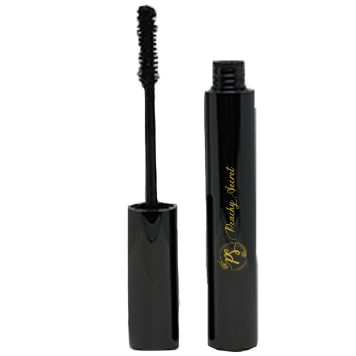 Black mascara wand with smooth bristles and black tube
